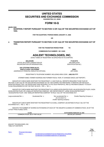 Vorschaubild Agilent Technologies 10-Q Quartalsbericht  