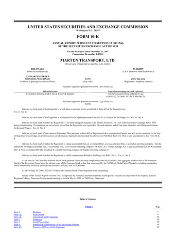 Thumbnail Marten Transport 10-K Annual Report 