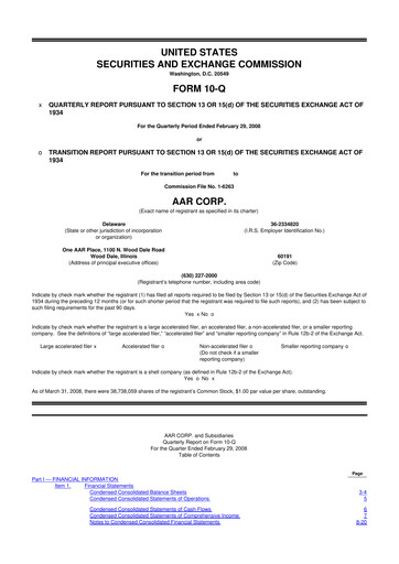 Thumbnail AAR 10-Q Quarterly Report FY 