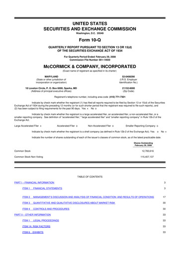 Thumbnail McCormick & Company
 10-Q Quarterly Report FY 