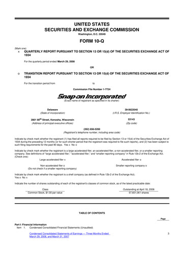 Miniature Snap-on 10-Q Rapport trimestriel  