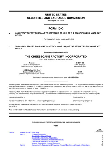 Vorschaubild The Cheesecake Factory
 10-Q Quartalsbericht  