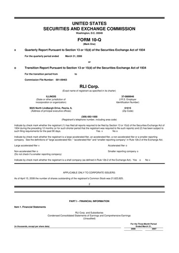 Thumbnail RLI Corp.
 10-Q Quarterly Report FY 