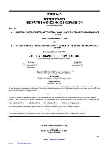 Thumbnail J. B. Hunt
 10-Q Quarterly Report FY 