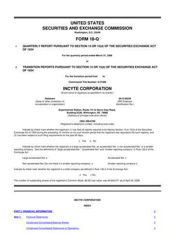 Thumbnail Incyte 10-Q Quarterly Report FY 