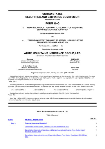 Miniature White Mountains Insurance Group 10-Q Rapport trimestriel  