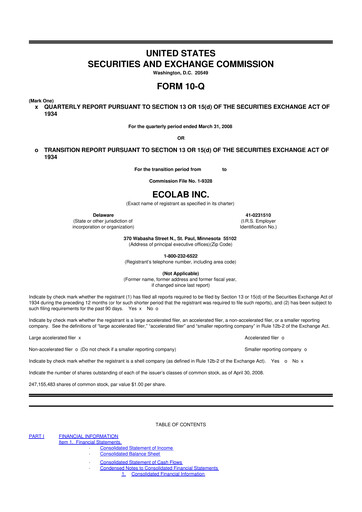 Miniature Ecolab 10-Q Rapport trimestriel  