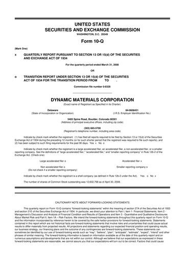 Miniature DMC Global 10-Q Rapport trimestriel  