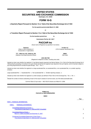 Vorschaubild Paccar 10-Q Quartalsbericht  