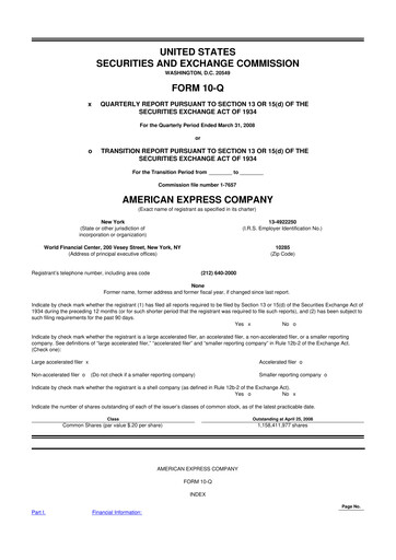 Thumbnail American Express 10-Q Quarterly Report FY 