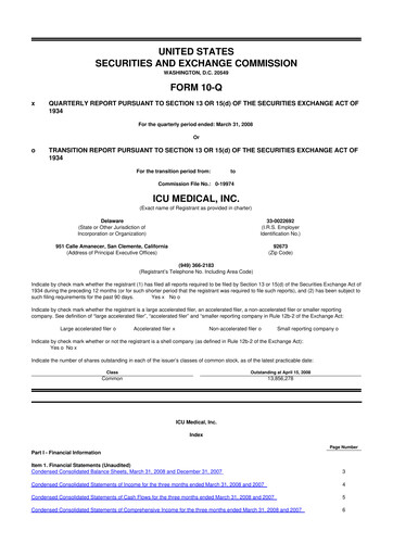 Thumbnail ICU Medical
 10-Q Quarterly Report FY 