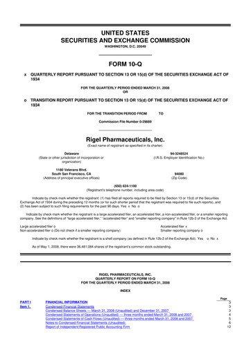 Thumbnail Rigel Pharmaceuticals 10-Q Quarterly Report FY 