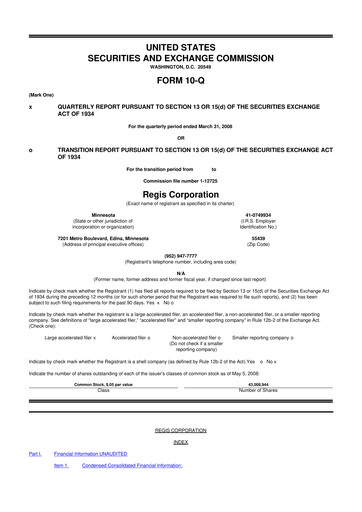 Thumbnail Regis Corporation
 10-Q Quarterly Report FY 