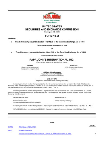 Thumbnail Papa John's Pizza
 10-Q Quarterly Report FY 