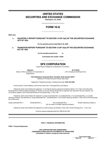 Miniature SPX Technologies 10-Q Rapport trimestriel  