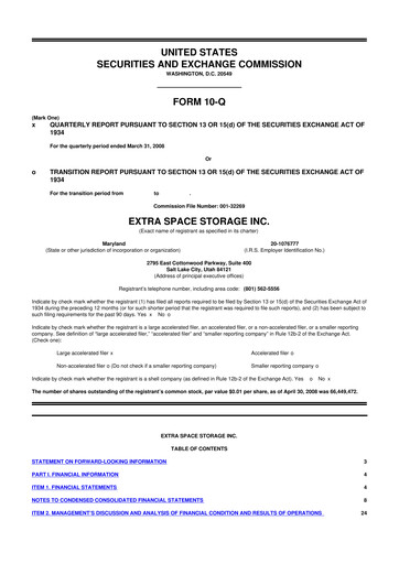 Miniature Extra Space Storage
 10-Q Rapport trimestriel  