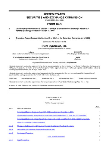 Thumbnail Steel Dynamics
 10-Q Quarterly Report FY 