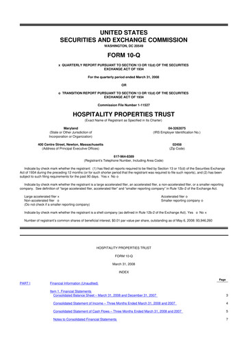 Thumbnail Service Properties Trust 10-Q Quarterly Report FY 