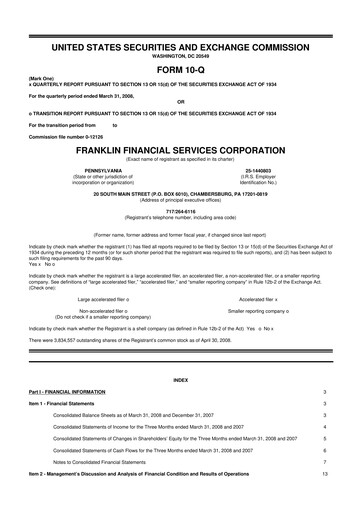 Thumbnail Franklin Financial Services Corporation 10-Q Quarterly Report FY 