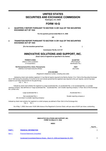 Thumbnail Innovative Solutions and Support 10-Q Quarterly Report FY 