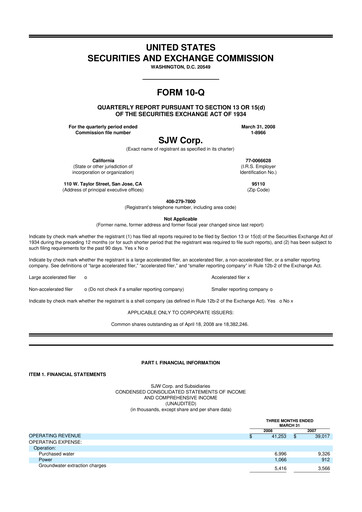 Thumbnail SJW Group
 10-Q Quarterly Report FY 