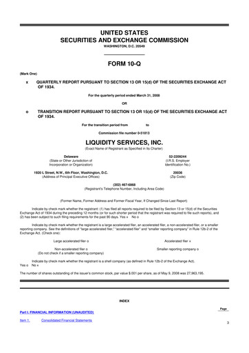 Miniature Liquidity Services
 10-Q Rapport trimestriel  