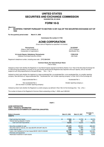 Thumbnail ACNB Corporation
 10-Q Quarterly Report FY 