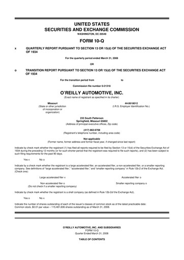 Thumbnail O'Reilly Automotive 10-Q Quarterly Report FY 