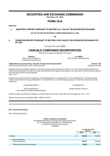 Thumbnail Carlisle Companies
 10-Q Quarterly Report FY 