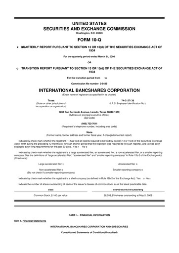 Thumbnail International Bancshares Corp 10-Q Quarterly Report FY 