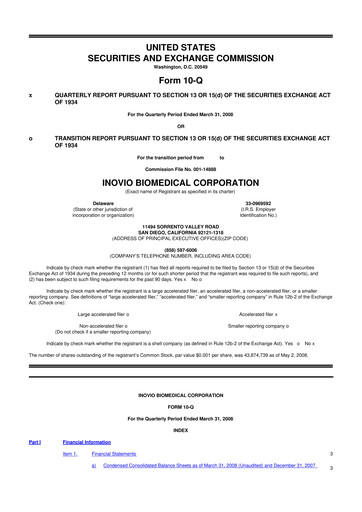 Vorschaubild Inovio Pharmaceuticals 10-Q Quartalsbericht  