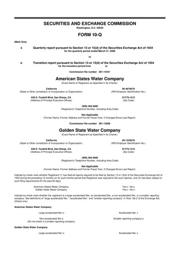 Thumbnail American States Water
 10-Q Quarterly Report FY 