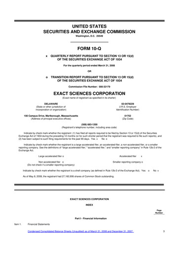 Miniature Exact Sciences 10-Q Rapport trimestriel  