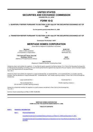 Thumbnail Meritage Homes 10-Q Quarterly Report FY 