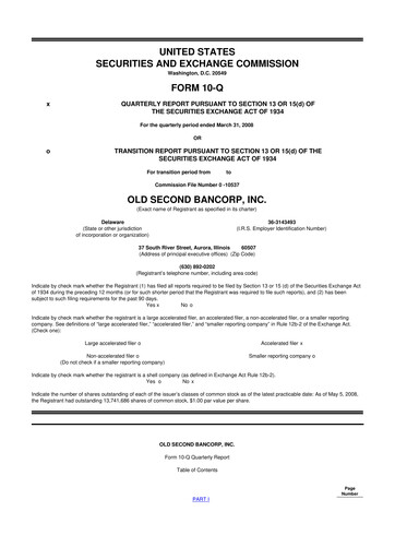 Thumbnail Old Second Bancorp 10-Q Quarterly Report FY 