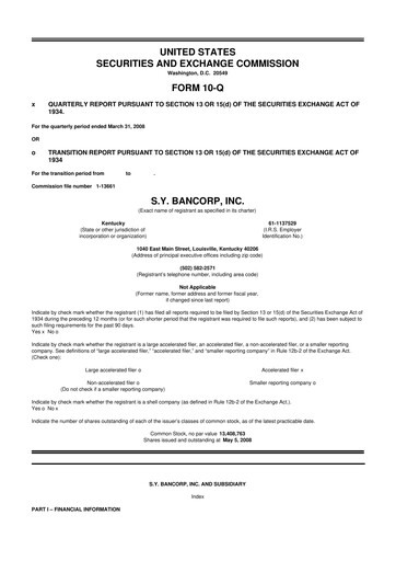 Thumbnail Stock Yards Bancorp 10-Q Quarterly Report FY 