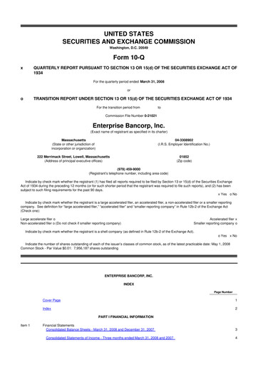 Thumbnail Enterprise Bancorp 10-Q Quarterly Report FY 