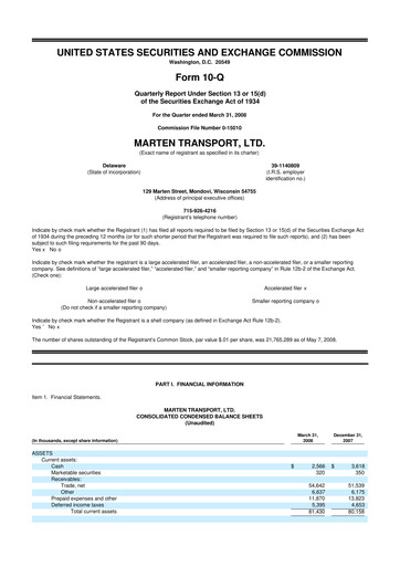 Thumbnail Marten Transport 10-Q Quarterly Report FY 