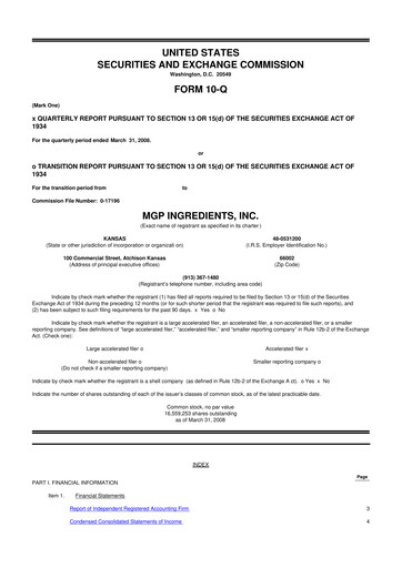 Thumbnail MGP Ingredients 10-Q Quarterly Report FY 