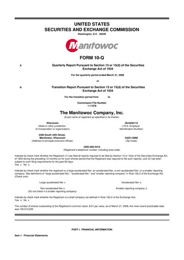 Vorschaubild The Manitowoc Company
 10-Q Quartalsbericht  