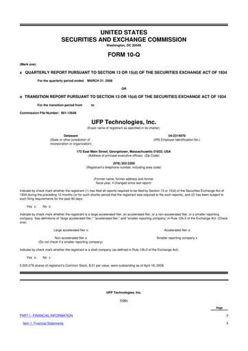 Thumbnail UFP Technologies
 10-Q Quarterly Report FY 