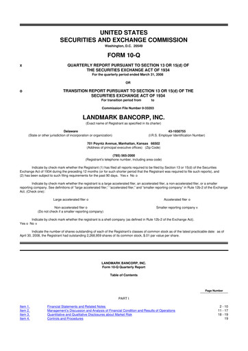 Miniature Landmark Bancorp 10-Q Rapport trimestriel  