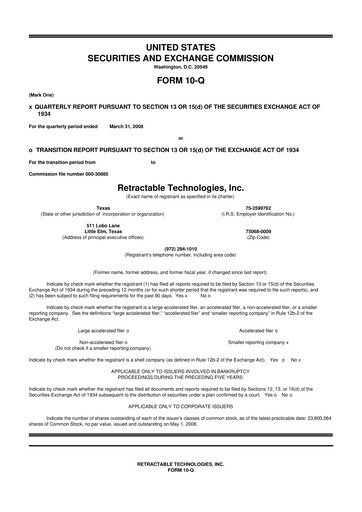 Thumbnail Retractable Technologies 10-Q Quarterly Report FY 