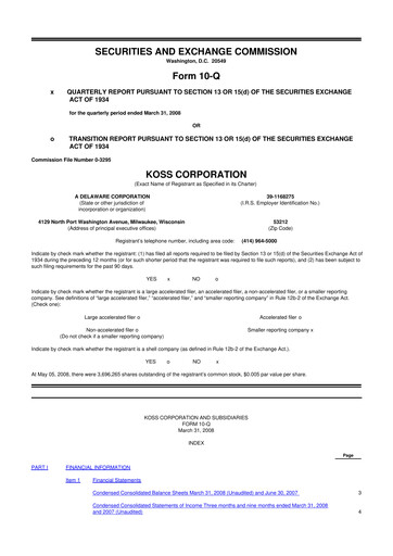 Thumbnail Koss 10-Q Quarterly Report FY 
