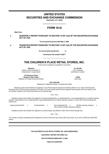 Thumbnail The Children's Place
 10-Q Quarterly Report FY 