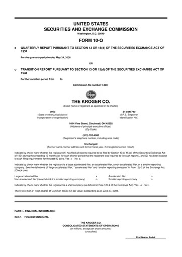 Miniature Kroger 10-Q Rapport trimestriel  
