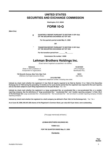 Thumbnail Lehman Brothers 10-Q Quarterly Report FY 