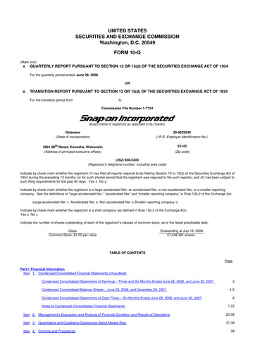 Miniature Snap-on 10-Q Rapport trimestriel  