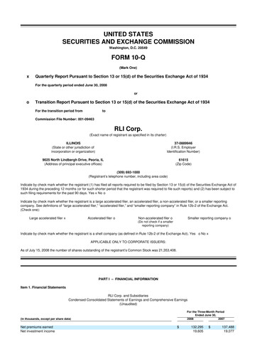 Thumbnail RLI Corp.
 10-Q Quarterly Report FY 