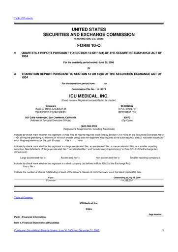 Thumbnail ICU Medical
 10-Q Quarterly Report FY 